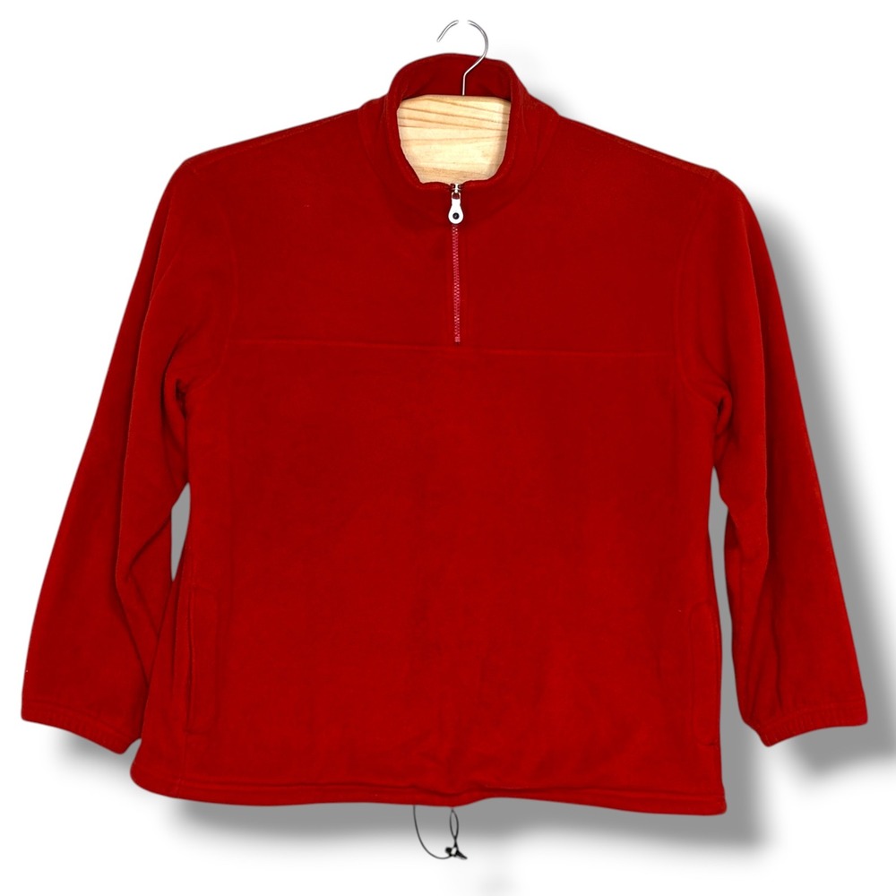 Vintage Lands End PolarTec Red Fleece Quarter Zip Pullover Jacket Pockets